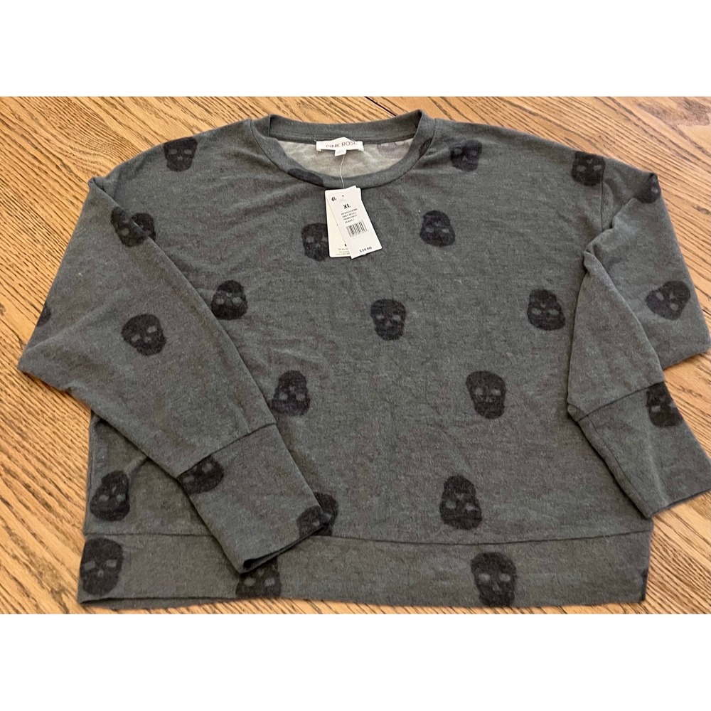 NWT Pink Rose Womens XL Grey Skull Print Hacci Knit Pullover Sweater - Picture 4 of 6